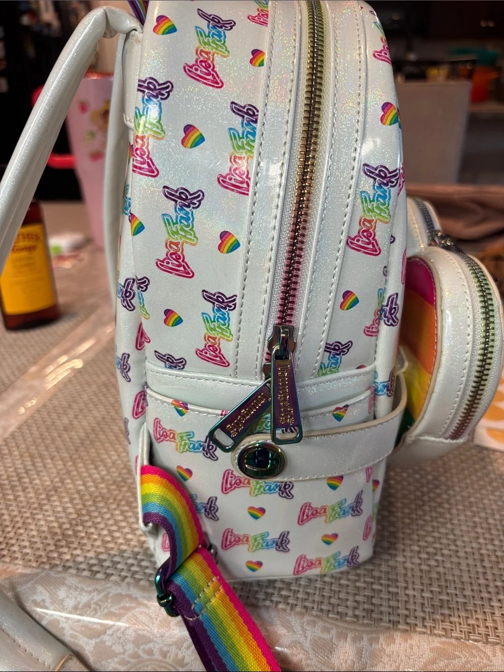 Lisa Frank White Mini Backpack with Rainbow Heart Front Pocket
